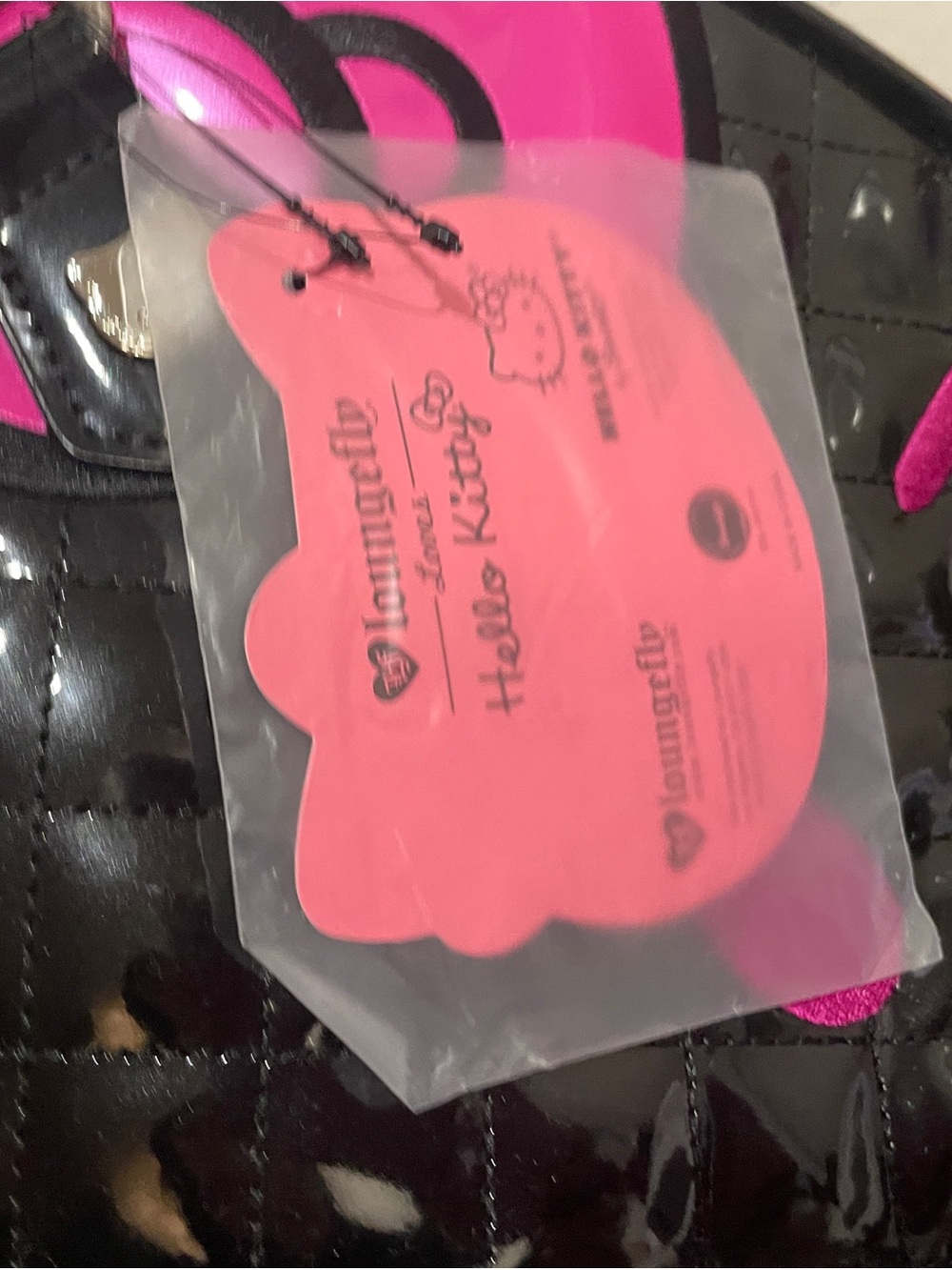 Black and Hot Pink Hello Kitty Loungefly Quilted Dome Satchel Handbag - Picture 5 of 9